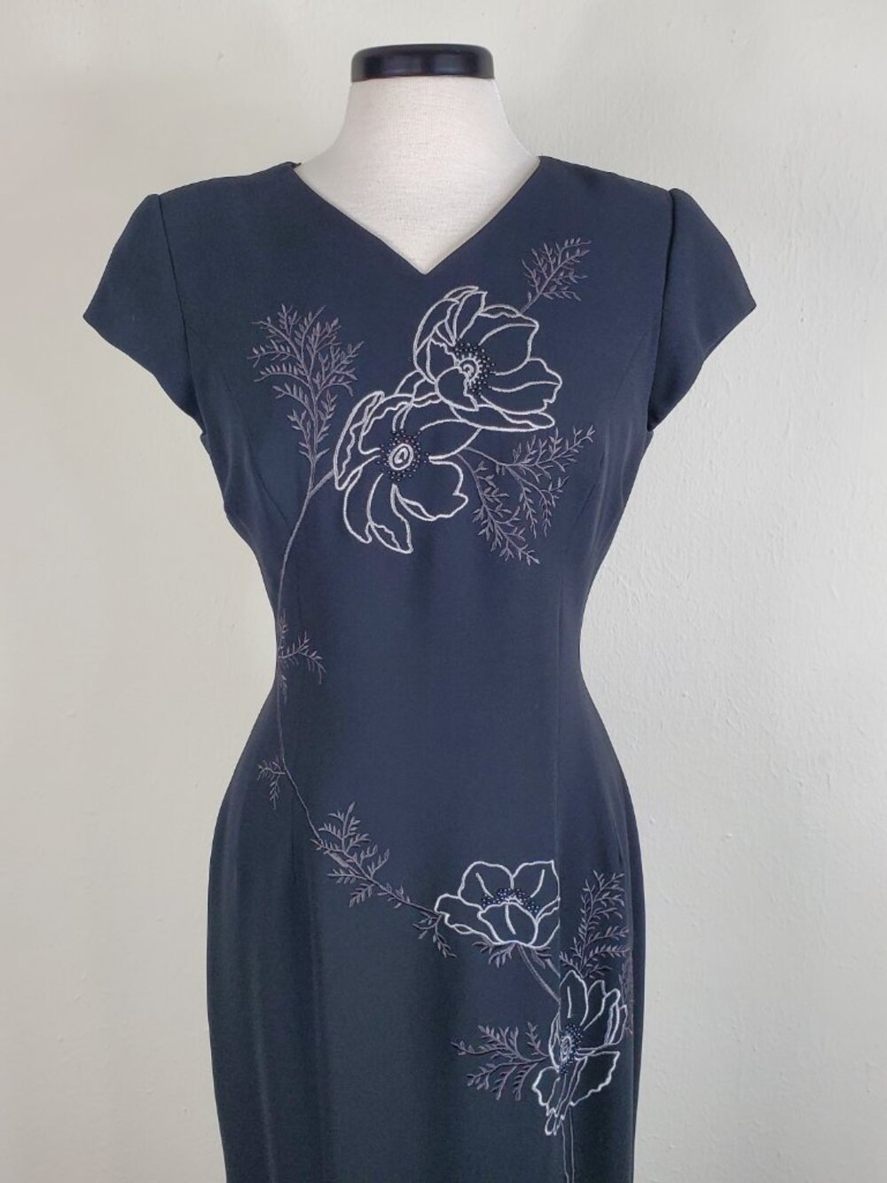 Maggy London Womens Black Floral Maxi Sheath Dress Size 8 Side Split ~ Dry Clean